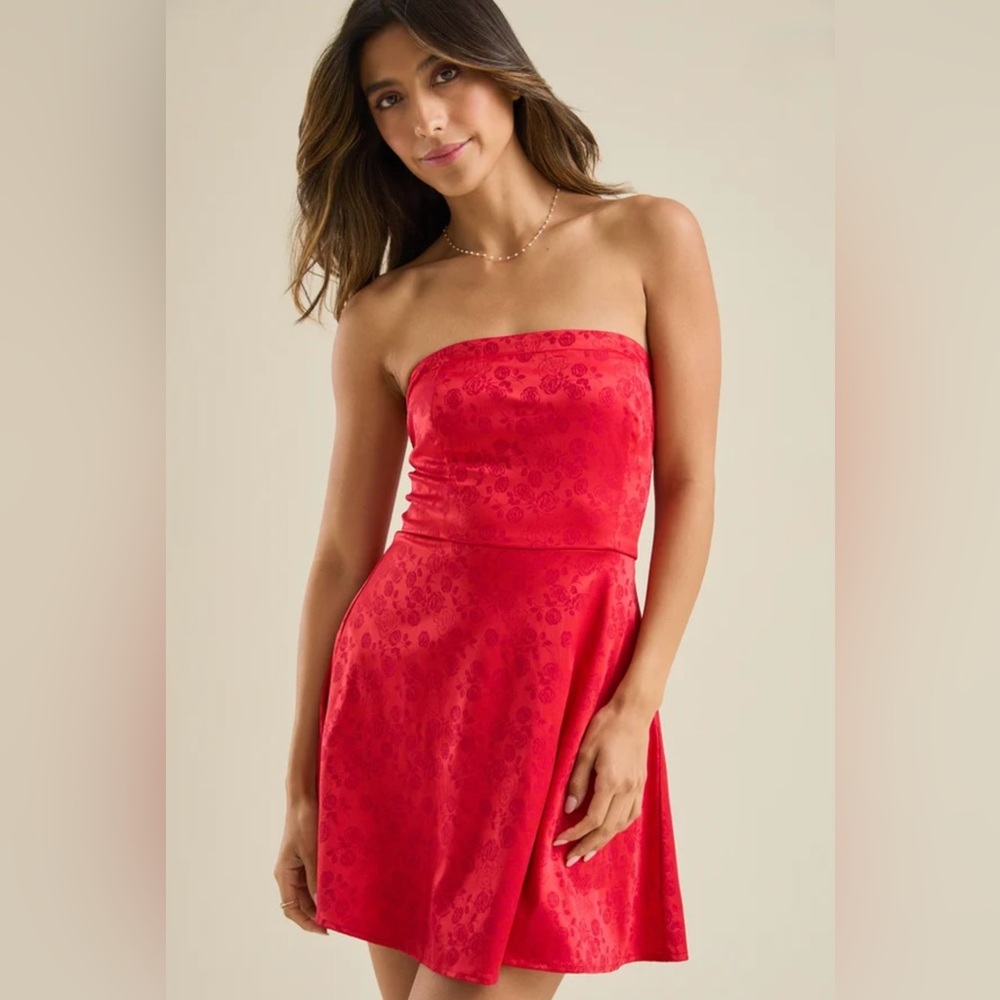 NWT Altar’d State Lilia Strapless Jacquard Bow Dress - Picture 3 of 7